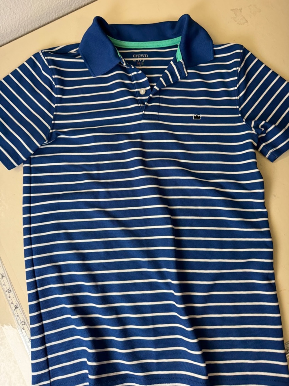 Crown Blue and White Striped Polo with Contrast Collar